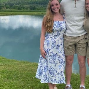 White and blue floral midi dress